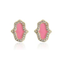 Fashion Oil-dropping Palm Copper-plated 18k Gold Micro-inlaid Zircon Stud Copper Earrings sku image 2