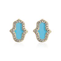 Fashion Oil-dropping Palm Copper-plated 18k Gold Micro-inlaid Zircon Stud Copper Earrings sku image 3