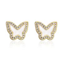 Pink White Blue Three-color Oil Drop Copper Plated 18k Gold Cute Butterfly Stud Earrings sku image 1