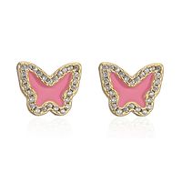 Pink White Blue Three-color Oil Drop Copper Plated 18k Gold Cute Butterfly Stud Earrings sku image 2