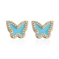 Boucles D&#39;oreilles Papillon Mignon Goutte D&#39;huile Tricolore Rose Blanc Bleu Cuivre Plaqué Or 18 Carats sku image 3