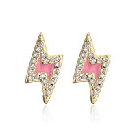 Fashion Oil Drop Copper Plated 18k Gold Micro-set Zircon Lightning Stud Earrings Female New sku image 2