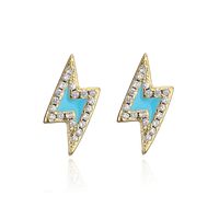 Fashion Oil Drop Copper Plated 18k Gold Micro-set Zircon Lightning Stud Earrings Female New sku image 3