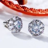 New Exquisite Full Diamond Flower Zircon Stud Earrings Copper Creative Female sku image 1