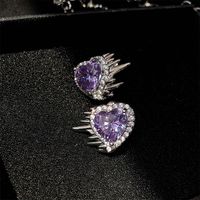 Fashion Creative Purple Gem Heart-shaped Alloy Earrings Necklace sku image 2