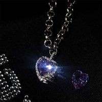 Fashion Creative Purple Gem Heart-shaped Alloy Earrings Necklace sku image 1