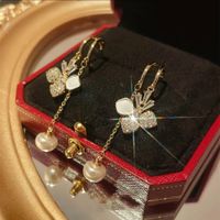 Fashion Zircon Pearl Flower Earrings Retro Long Alloy Earrings sku image 1