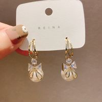 Fashion Pearl Diamond Bow Earrings Simple Alloy Earrings sku image 1