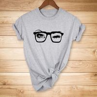 Fashion Glasses Eyelash Printing Casual Short Sleeve T-shirt Women sku image 12