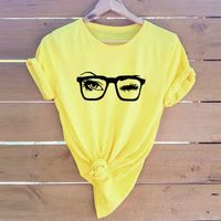 Fashion Glasses Eyelash Printing Casual Short Sleeve T-shirt Women sku image 16