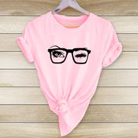 Fashion Glasses Eyelash Printing Casual Short Sleeve T-shirt Women sku image 20