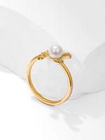 Simple Copper Inlaid Pearl Open Bow Zircon Ring main image 4
