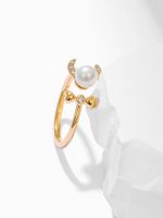 Simple Copper Inlaid Pearl Open Bow Zircon Ring main image 5
