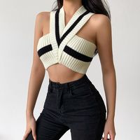 Fashion Knitted Vest Striped Sleeveless V-neck Slim Versatile Halter Top main image 2