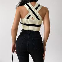 Fashion Knitted Vest Striped Sleeveless V-neck Slim Versatile Halter Top main image 5
