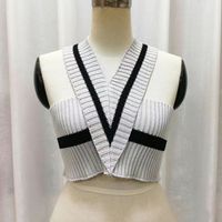 Fashion Knitted Vest Striped Sleeveless V-neck Slim Versatile Halter Top sku image 2