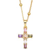 Fashion Cross Shaped Pendant Micro-set Colorful Gem Zircon Necklace main image 4