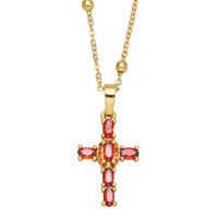 Fashion Cross Shaped Pendant Micro-set Colorful Gem Zircon Necklace main image 5