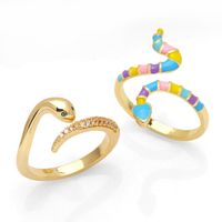 Mode Schlangenförmiger Offener Ring Kreative Niedliche Farbe Tropföl Kupferring Weiblich main image 1