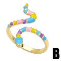 Mode Schlangenförmiger Offener Ring Kreative Niedliche Farbe Tropföl Kupferring Weiblich main image 3