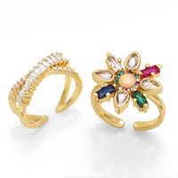 Fashion Copper Inlaid Color Zircon Flower Cross Ring Female main image 1