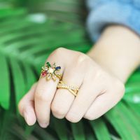 Fashion Copper Inlaid Color Zircon Flower Cross Ring Female main image 4