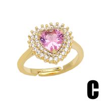 Fashion Geometric Copper Ring Female Full Of Diamond Zircon Heart-shaped Ring main image 5