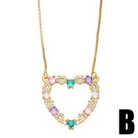 Simple Inlaid Colored Zircon Hollow Heart Copper Necklace Wholesale main image 4