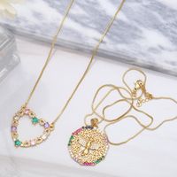 Simple Inlaid Colored Zircon Hollow Heart Copper Necklace Wholesale main image 5