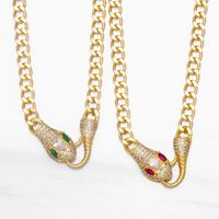 Vintage Snake Shaped Cuban Chain Punk Full Zircon Copper Necklace Wholesale main image 1