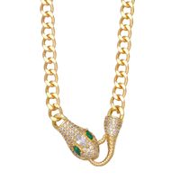 Vintage Snake Shaped Cuban Chain Punk Full Zircon Copper Necklace Wholesale main image 3