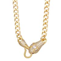 Vintage Snake Shaped Cuban Chain Punk Full Zircon Copper Necklace Wholesale main image 5