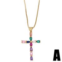 New Jewelry Inlaid Colored Zircon Cross Copper Necklace Wholesale main image 3