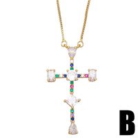 New Jewelry Inlaid Colored Zircon Cross Copper Necklace Wholesale main image 4