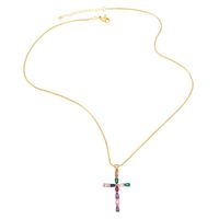 New Jewelry Inlaid Colored Zircon Cross Copper Necklace Wholesale main image 6