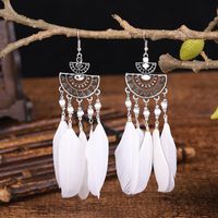 Boucles D&#39;oreilles Mode Plumes Perles Pour Femmes Gland Long Bijoux Bohèmes main image 3