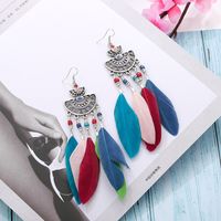 Fashion Feather Earrings Women's Beads Tassel Long Bohemian Jewelry main image 5