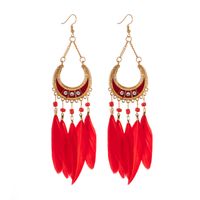 Demi-cercle Longue Plume Femelle Boho Perle Gland Alliage Boucles D'oreilles Bijoux En Gros main image 6