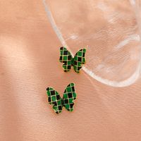 Retro Dark Green Butterfly Female Fashion Creative Metal Drip Oil Checkerboard Alloy Earrings main image 5