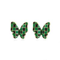Retro Dark Green Butterfly Female Fashion Creative Metal Drip Oil Checkerboard Alloy Earrings main image 6