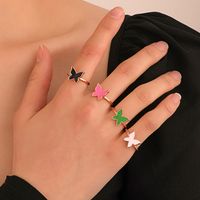 Retro Drip Oil Butterfly Copper Ring Fashion Color Geometric Index Finger Ring main image 1
