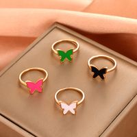 Retro Drip Oil Butterfly Copper Ring Fashion Color Geometric Index Finger Ring main image 3