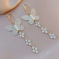 Fashion Rhinestone Pearl Butterfly Earrings Retro Alloy Earrings main image 1