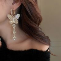 Fashion Rhinestone Pearl Butterfly Earrings Retro Alloy Earrings main image 4