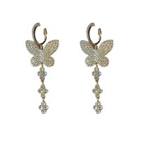 Fashion Rhinestone Pearl Butterfly Earrings Retro Alloy Earrings main image 6