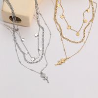 Fashion Rose Pendant Sweater Chain Stainless Steel Muilt-layered Clavicle Chain main image 1