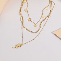 Fashion Rose Pendant Sweater Chain Stainless Steel Muilt-layered Clavicle Chain main image 3