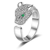 Paar-offener Ring-justierbarer Mode-leopard-kopf-diamant-legierungs-ring main image 2