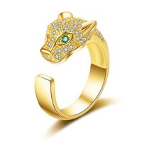 Paar-offener Ring-justierbarer Mode-leopard-kopf-diamant-legierungs-ring main image 3