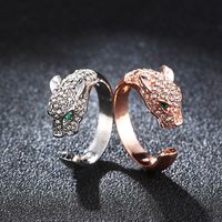 Couples Open Ring Adjustable Fashion Leopard Head Diamonds Alloy Ring main image 4